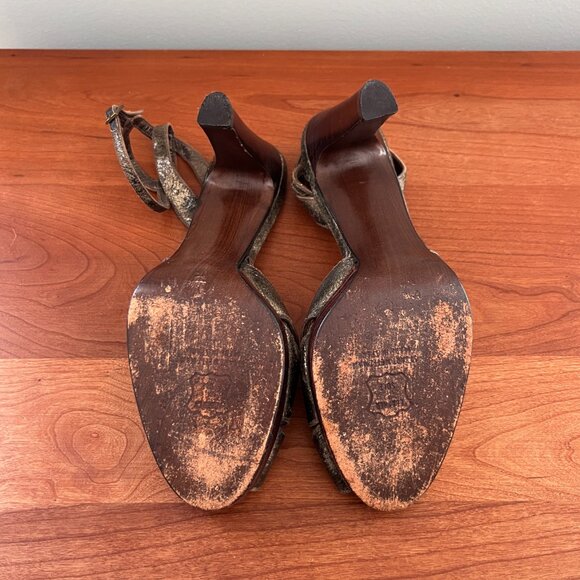 Stuart Weitzman Metallic Bronze Strappy Peep-Toe Heels Size 7 - Picture 6 of 8